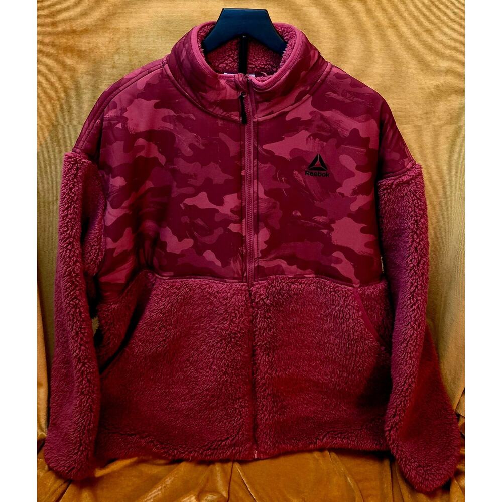Rebock Women's Super Soft Plus Size XXL Red Sherpa Zip Up Jacket